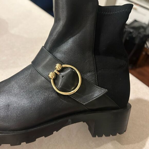 Stuart Weitzman New $595 Luxering Black Leather Bootie Size 9 - Picture 7 of 10